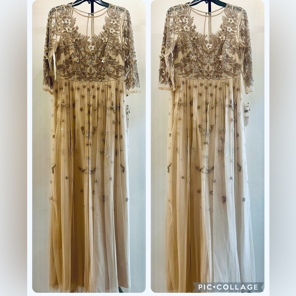 Aidan Mattox beaded sweetheart, neckline, 3/4 sleeve long gown - Picture 10 of 17